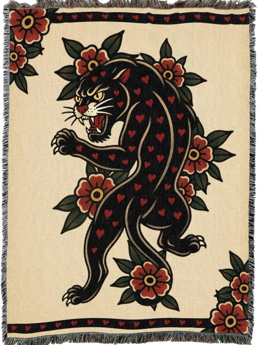 Tattoo Design Tapestry Throw Blanket - Woven Cotton Heart Breaker - USA Made